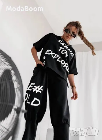 Памуен черен дамски комплект, снимка 2 - Спортни екипи - 48935572