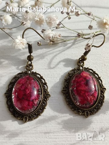 Обеци от епоксидна смола и естествени цветя., снимка 3 - Обеци - 39037763