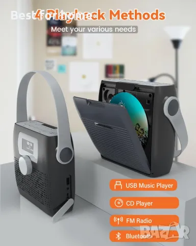   Bluetooth CD плейър с високоговорител, FM радио и таймер  MONODEAL, снимка 6 - Радиокасетофони, транзистори - 50128546