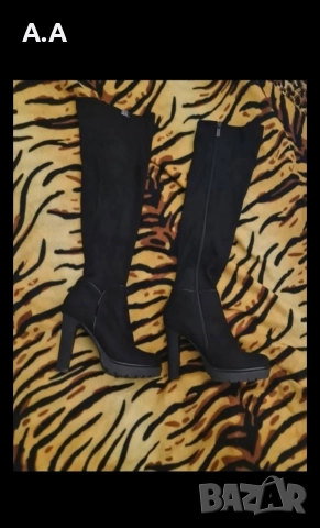 Елегантни велурени,нови чизми, снимка 2 - Дамски ботуши - 52789839