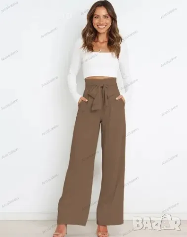 Дамски едноцветни ежедневни панталони с колан и широки крачоли, 4цвята, снимка 10 - Панталони - 39436954