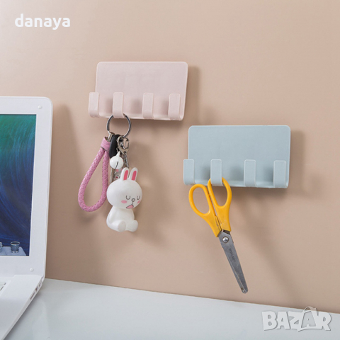 2773 Мултифункционална лепяща закачалка с 4 куки за закачане, снимка 2 - Закачалки - 36563516
