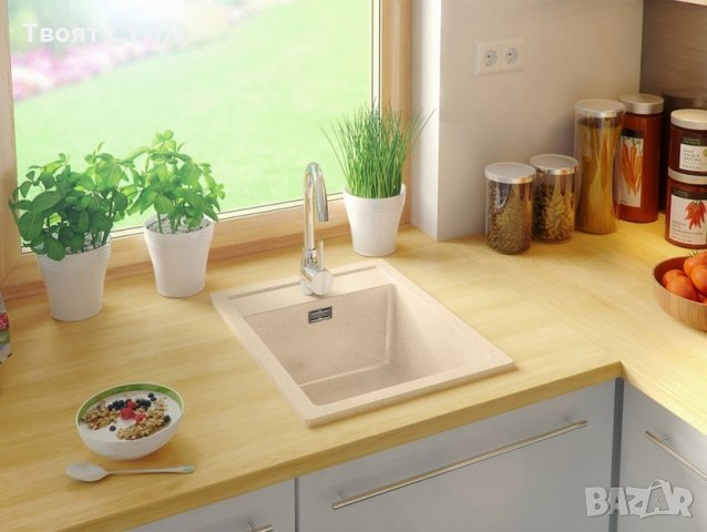 Кухненска Мивка от гранит модел РИГА премиум 400 x 500 mm бежов цвят, снимка 3 - Други - 32814289