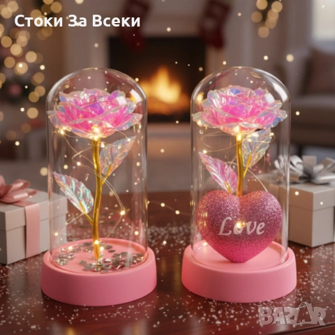 Светеща роза в купол - вечна романтика с топла светлина