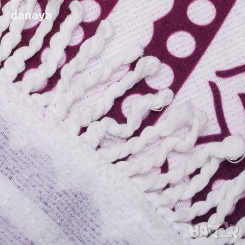1340 Кръгла плажна кърпа с ресни хавлия за плаж или басейн Мандал 150см, снимка 3 - Хавлиени кърпи - 27805275