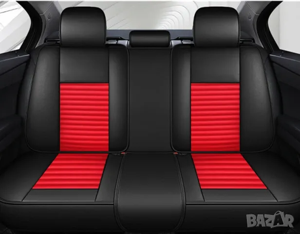 Луксозен комплект кожена универсална тапицерия за седалки – черно и червено, снимка 4 - Аксесоари и консумативи - 50215104