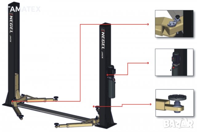 4 тона Подемник Solid Negel 4000F + анкери + 4*85 мм адаптери 2+2 степенни рамена, снимка 3 - Подемници - 36722840