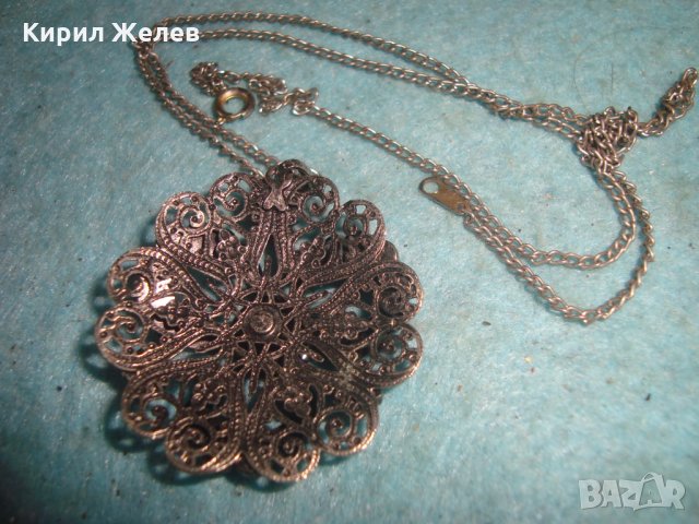 СТАР СРЕБРИСТ АРТ ДЕКО СТИЛ ФИЛИГРАНЕН ТИП МЕДАЛЬОН с ТЪНКА ПОСРЕБРЕНА ВЕРИЖКА 11892, снимка 7 - Колиета, медальони, синджири - 35273884