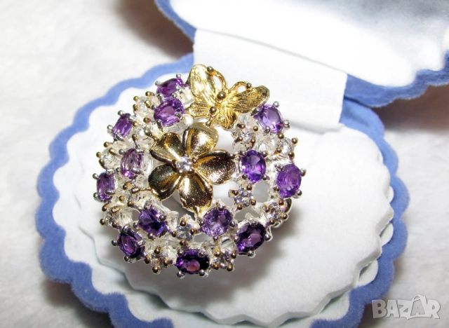 925 сребърен пръстен с аметисти, подходящ за подарък, снимка 2 - Пръстени - 51720209