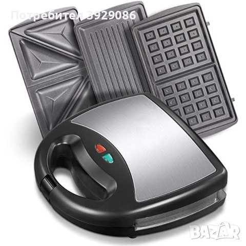 -Инокс- Сандвич тостер, Гофретник и "GRIL 3 в 1 SOCANY" , Незалепващи плочи , снимка 11 - Тостери - 43401239