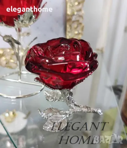 Стъклена роза с метална дръжка, снимка 1