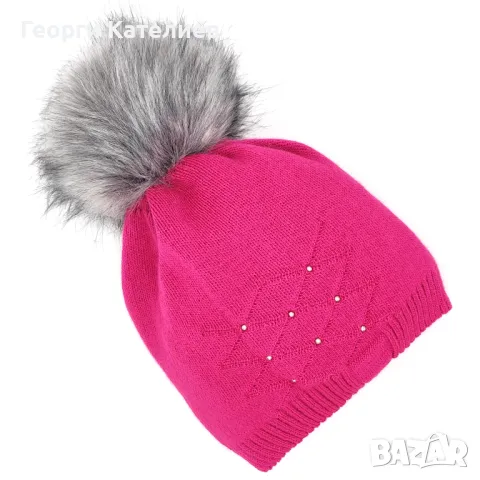 Цикламена дамска шапка с помпон-Зимна