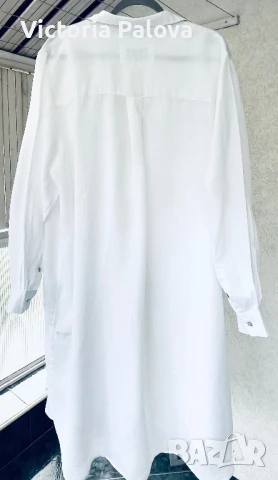 Бяла ленена рокля-риза H&M, снимка 12 - Рокли - 51109805