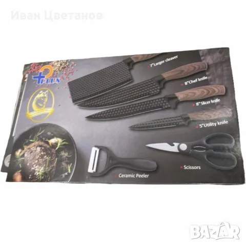 Стилен и практичен кухненски комплект ножове – 6 части, снимка 3 - Прибори за хранене, готвене и сервиране - 49307457