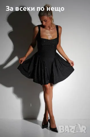 Дамска Къса Сатенена Рокля С Камъни - Налични Различни Цветове Код A494, снимка 4 - Рокли - 50104098