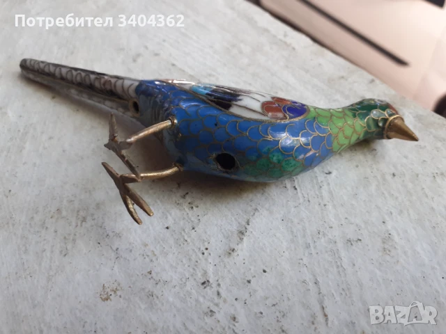 Пиленце птичка клоазоне бронз клетъчен емайл, снимка 3 - Антикварни и старинни предмети - 51043868