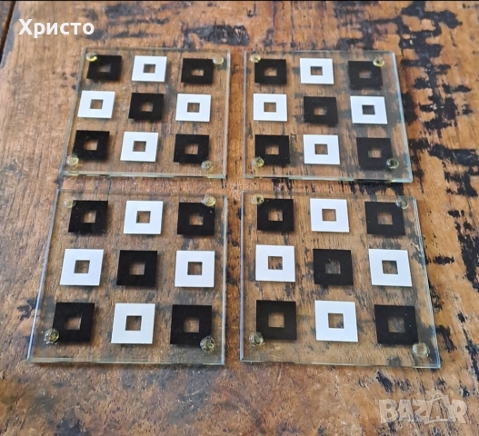 подложки за чаши стъклени на черни и бели квадрати Хенкелс Henkels с дървена поставка, снимка 8 - Други - 52381808