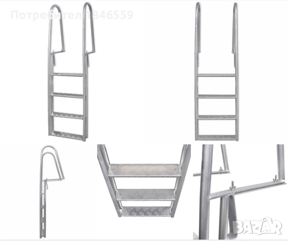 Стълба с 4 стъпала за басейн или док, алуминий, 167см, снимка 1
