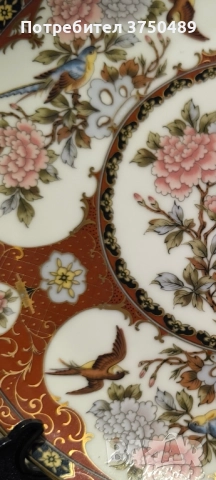 Красива японска чиния,украсена с цветя,птици и златни акценти -21 см, снимка 5 - Антикварни и старинни предмети - 52220849