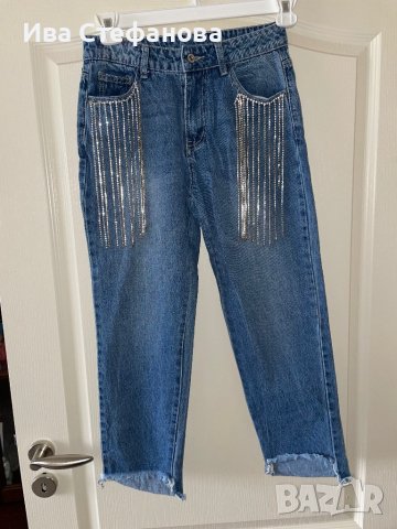 Качествени нови  дамски дънки висока талия скъпоценни камъни цирконий блестящи камъни , снимка 4 - Дънки - 43051782