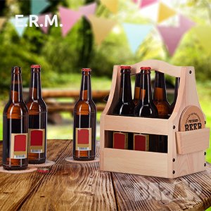 Дървена чанта за бира Relaxdays с отварачка за бира бутилки поставка за бири , снимка 11 - Антикварни и старинни предмети - 43038612