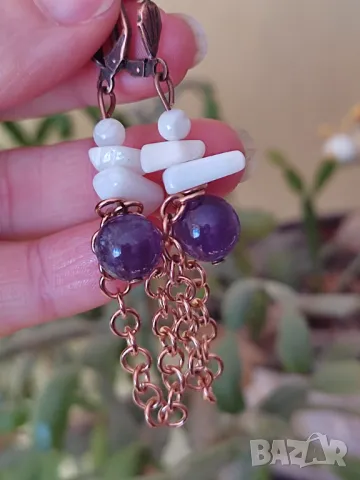 Обеци с аметист и седеф, снимка 1