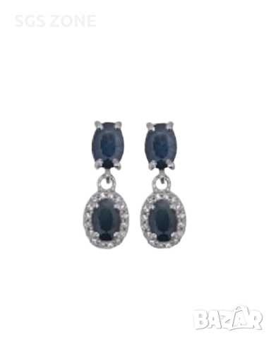 СРЕБЪРЕНИ ОБЕЦИ СЪС САПФИР , снимка 4 - Обеци - 51510349