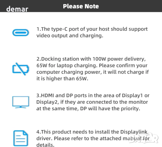 Универсална докинг станция Displaylink WAVLINK USB C с 2x HDMI и DP, снимка 8 - Кабели и адаптери - 52410438