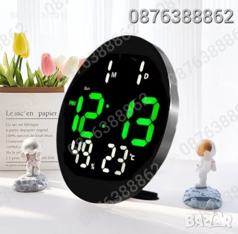 Електронен часовник с голям кръгъл лед дисплей и дистанционно, снимка 5 - Стенни часовници - 48587672