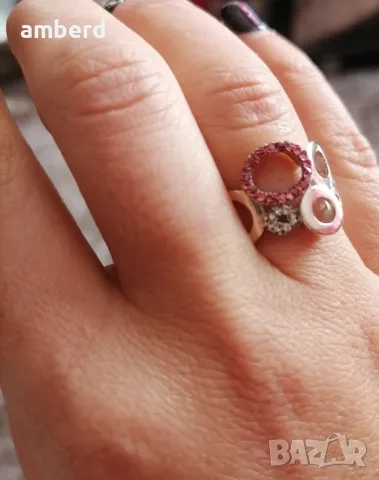 Страхотен сребърен пръстен с розови циркони - модел R016