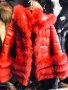 Червено яке гъши пух от висококачествен шушляк с естествен косъм червена лисица , снимка 1 - Палта, манта - 27580392