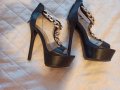 Дамски черни сандали на висок ток (37 номер), снимка 1 - Дамски обувки на ток - 33456683