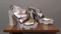 Нови -35% естествена кожа РАЗПРОДАЖБА сребърни сандали на стабилен ток 37 и 38 номер кожени, снимка 1 - Сандали - 29021956