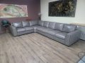 Голям сив кожен ъглов диван, снимка 11