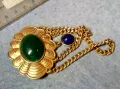 СТАРА АР ДЕКО СТИЛ ПОЗЛАТЕНА БРОШКА с ШЛИФОВАН ЗЕЛЕН АХАТ МАЙСТОРСКА РЕТРО ИЗРАБОТКА 48843, снимка 14
