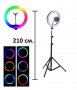 Селфи LED Ринг-лампа RGB (12 инча) 15 Цвята+Бяло с трипод 210 сантиметра, снимка 1 - Лед осветление - 32954027
