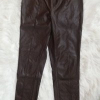 Тъмнокафяв кожен панталон с висока талия , снимка 1 - Панталони - 38112447