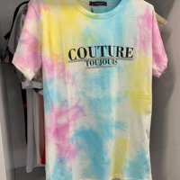 Цветна тениска със надпис Couture Toujours и камъчета, снимка 4 - Тениски - 29230948