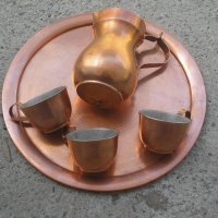 Медно джезве кана чаши и поднос, снимка 2 - Антикварни и старинни предмети - 28284730