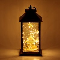 Коледен фенер с къщичка и лед светлини, На батерии.размери 14x14x28cm, снимка 1 - Декорация за дома - 38497358