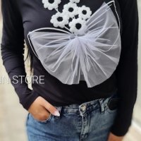 Страхотна блузка с тюлена панделка , снимка 1 - Блузи с дълъг ръкав и пуловери - 38371517