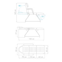 Фиксирана кушетка Cleo 180 x 63 x 75 cм - бяла/черна, снимка 3 - Кушетки - 43850736