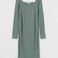 Сиво-зелена рокля за бременни с дълъг ръкав , снимка 1 - Дрехи за бременни - 38079983