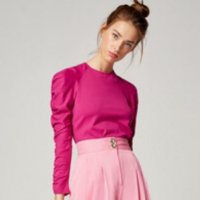 Риза/Блуза в наситено розов цвят с буфон ръкав, снимка 1 - Ризи - 37892965