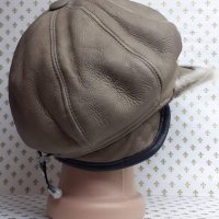 Дамска кожена шапка тип каскет в бежов цвят-78, снимка 3 - Шапки - 35274523