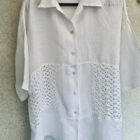 Голяма бяла риза-туника OPIUM Германия 100% лен, снимка 5 - Ризи - 37040801
