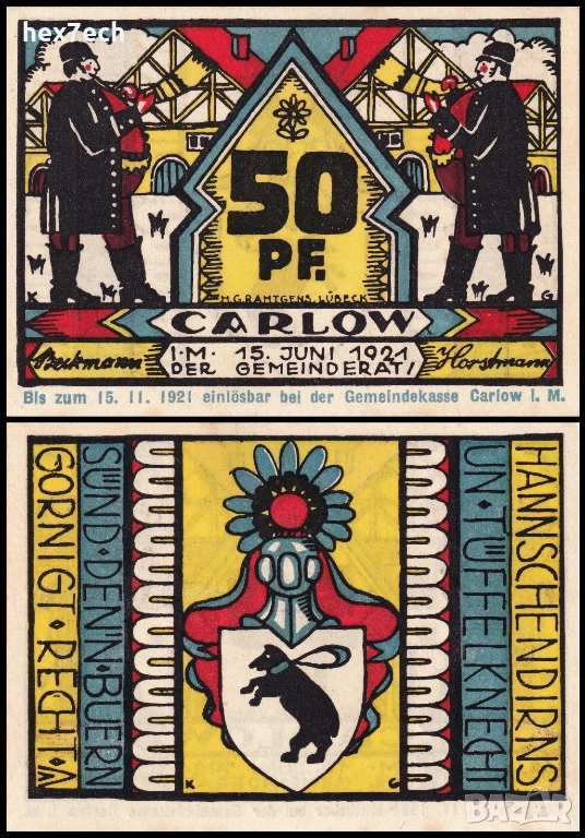 ❤️ Германия Carlow 1921 50 пфенинга UNC нова ❤️, снимка 1