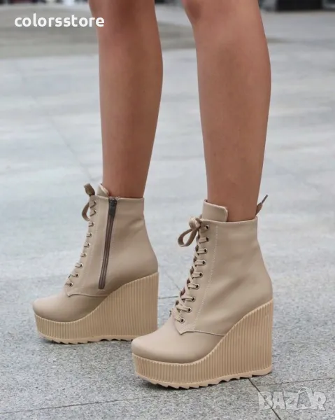 Боти на платформа - бежова кожа - NO6, снимка 1