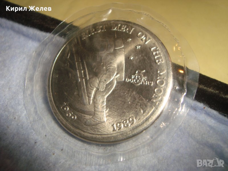5 ДОЛАРА 1989 МАРШАЛСКИ ОСТРОВИ 20години от ПЪРВИЯ ЧОВЕК на ЛУНАТА МОНЕТА КОСМИЧЕСКА ТЕМАТИКА РЯДКА , снимка 1