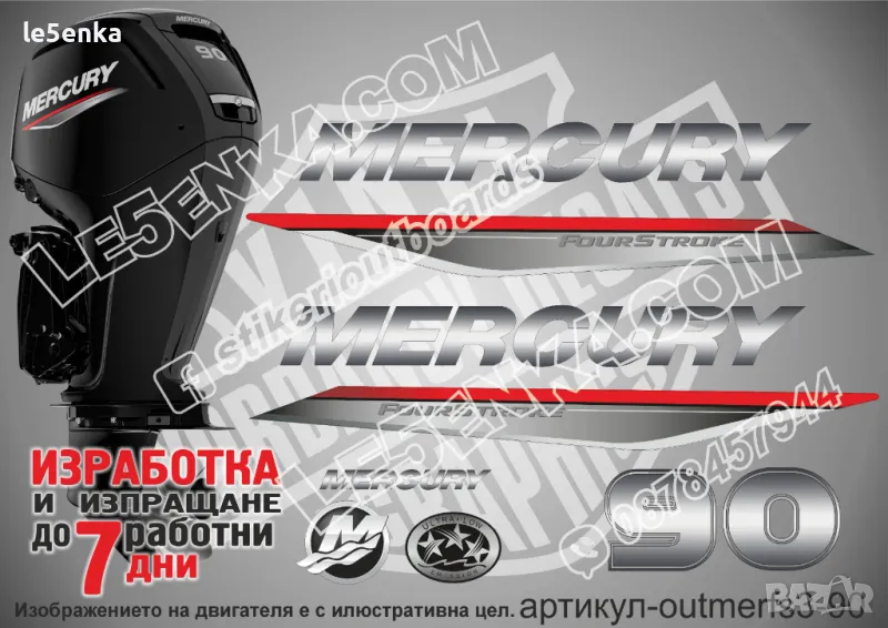 MERCURY 90 hp FS 2019-2022 Меркюри извънбордов двигател стикери надписи лодка яхта outmerfs3-90, снимка 1